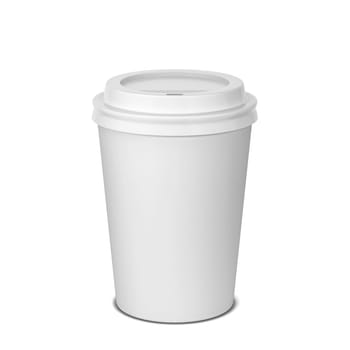 Blank paper coffee cup mock up. 3d illustration isolated on white background
