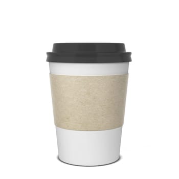Blank paper coffee cup mock up. 3d illustration isolated on white background