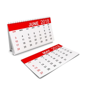 2018 year calendar. Week starts with sunday. 3d illustration isolated on white background