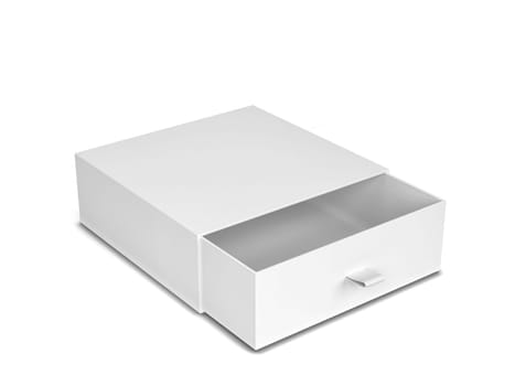 Blank drawer type box mockup. 3d illustration isolated on white background