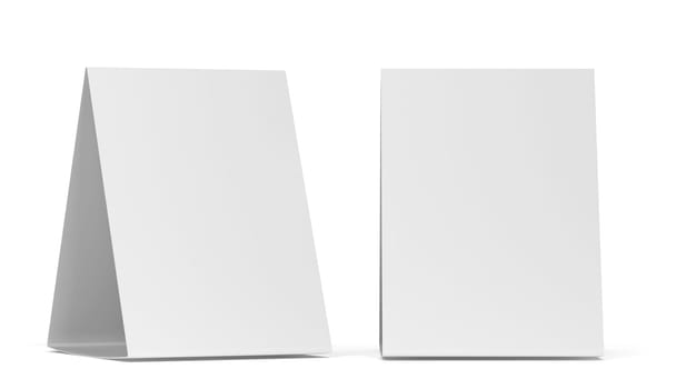 Blank table tent mockup. 3d illustration isolated on white background