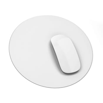 Blank modern computer mouse with pad mockup. 3d illustration isolated on white background