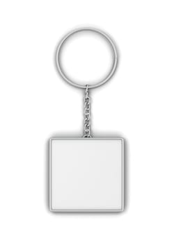 Blank metallic keychain mockup. 3d illustration isolated on white background