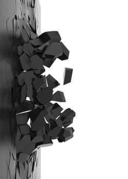 Broken wall. 3d illustration isolated on white background