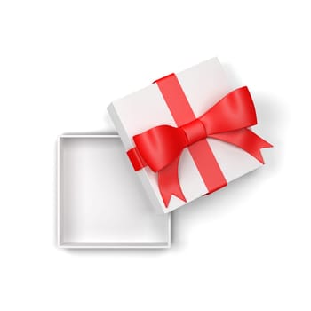 Opened gift box with colourful bow and ribbon. 3d illustration isolated on white background