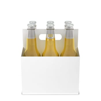 Beer bottles six pack. 3d illustration isolated on white background