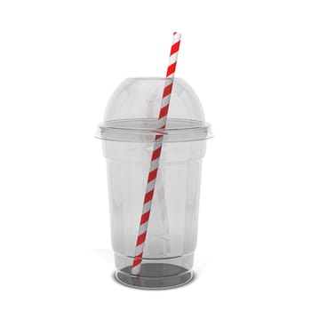 Transparent plastic cup for juice and other drinks. 3d illustration isolated on white background