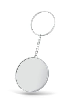Blank metallic keychain mockup. 3d illustration isolated on white background