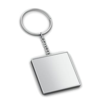 Blank metallic keychain mockup. 3d illustration isolated on white background
