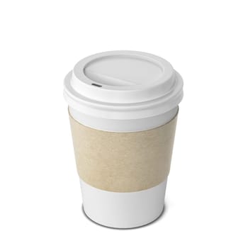 Blank paper coffee cup mock up. 3d illustration isolated on white background