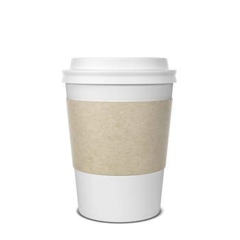 Blank paper coffee cup mock up. 3d illustration isolated on white background