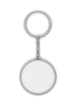 Blank metallic keychain mockup. 3d illustration isolated on white background