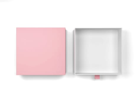 Blank drawer type box mockup. 3d illustration isolated on white background