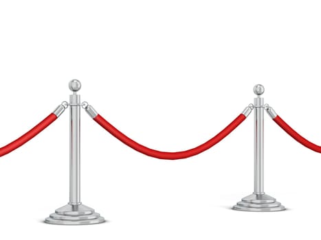 Metal stanchions row. 3d illustration isolated on white background