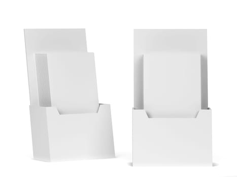 Blank brochure holder mockup. 3d illustration isolated on white background