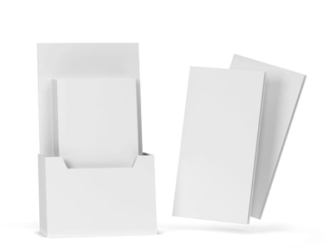 Blank brochure holder mockup. 3d illustration isolated on white background