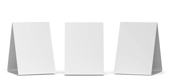Blank table tent mockup. 3d illustration isolated on white background