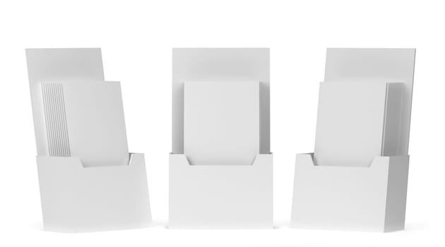 Blank brochure holder mockup. 3d illustration isolated on white background