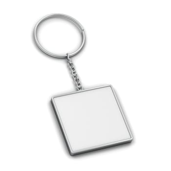 Blank metallic keychain mockup. 3d illustration isolated on white background