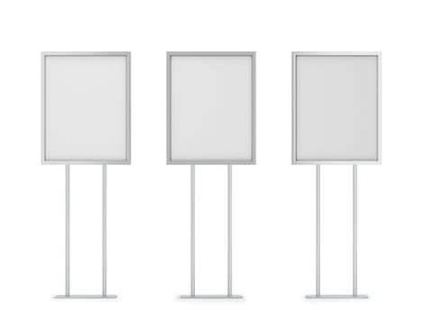 Blank poster stand mockup. 3d illustration isolated on white background