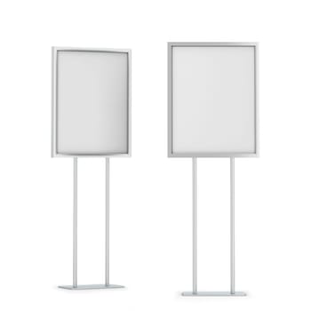 Blank poster stand mockup. 3d illustration isolated on white background
