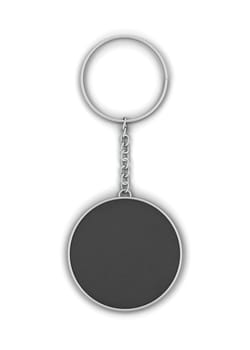 Blank metallic keychain mockup. 3d illustration isolated on white background