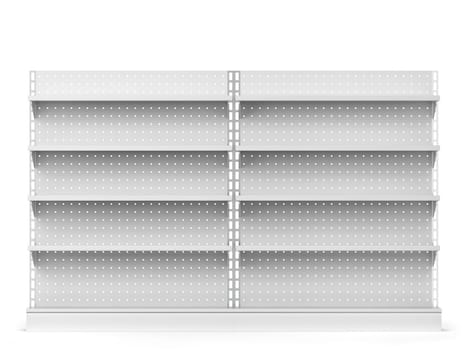 Empty market shelves mockup. 3d illustration isolated on white background