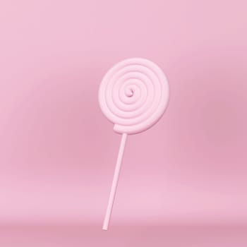 Lollipop candy on a stick. 3d illustration on pink background