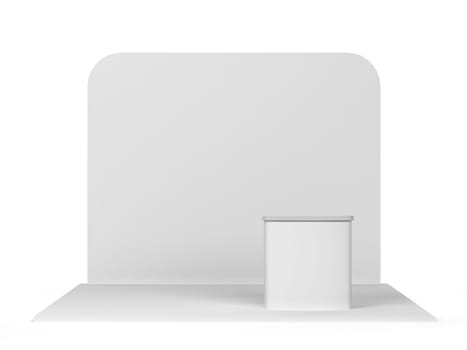 Simple tradeshow booth with a counter. 3d illustration isolated on white background