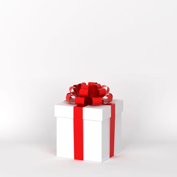 Gift box with colorful bow. 3d illustration. Minimal concept