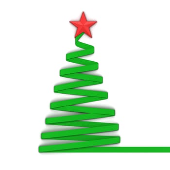 Paper style christmas tree with a star. 3d illustration