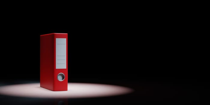 One Single Red Binder Spotlighted on Black Background with Copy Space 3D Illustration