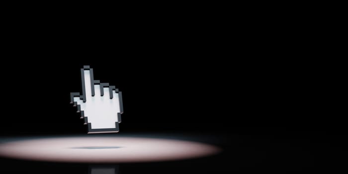 Hand Mouse Pointer Pixelated Spotlighted on Black Background with Copy Space 3D Illustration