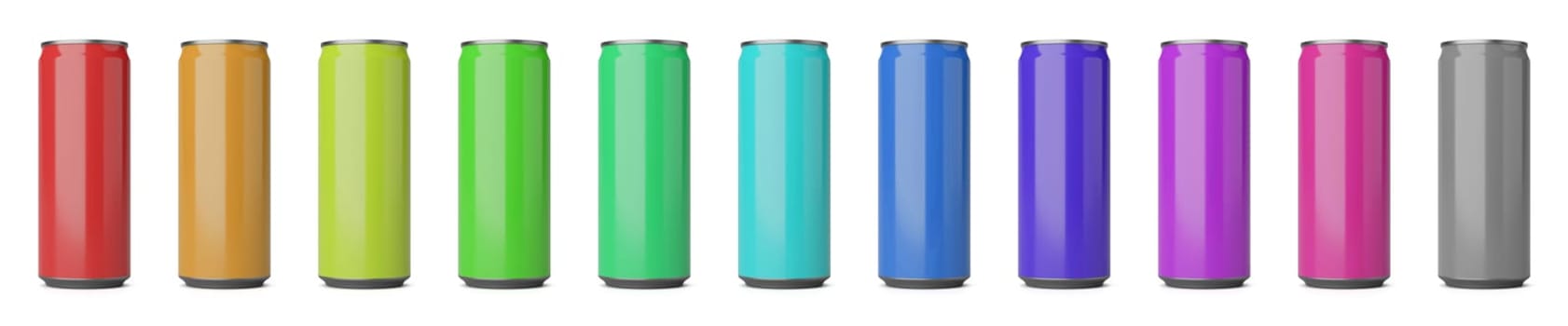 Series of Colorful Drink Can Isolated on White Background 3D Illustration
