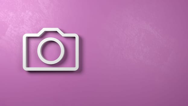 White Camera 3D Symbol Shape on a Purple Wall with Copy Space 3D Illustration