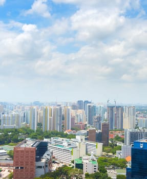Aerial view of Singapore living district in the sunshine fields.