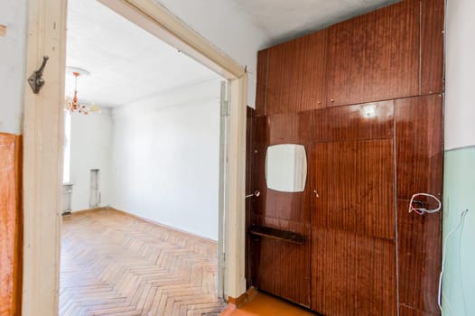 Russia, Moscow- August 05, 2019: interior room apartment decrepit old careless not modern setting. cosmetic repairs required