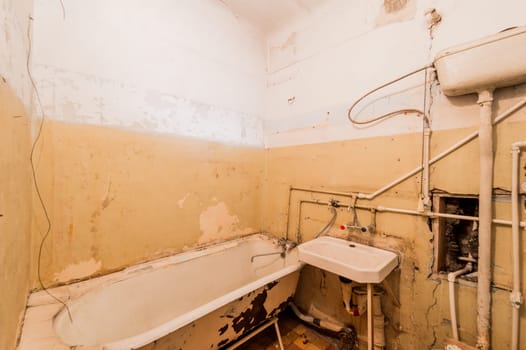 Russia, Moscow- August 05, 2019: interior room apartment decrepit old careless not modern setting. cosmetic repairs required