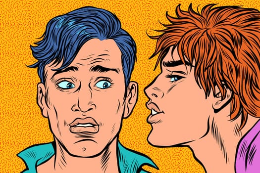 two young gay men kissing. Pop art retro vector illustration kitsch vintage drawing