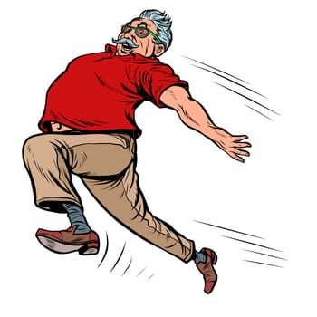 old man grandpa runs. Pop art retro vector illustration kitsch vintage drawing