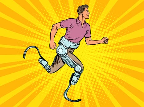 disabled man running with legs prostheses. Pop art retro vector illustration vintage kitsch 60s 50s