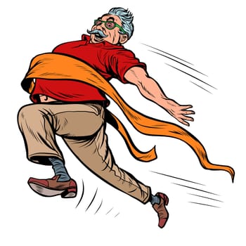 old man grandpa runs finish line, win. Pop art retro vector illustration kitsch vintage drawing