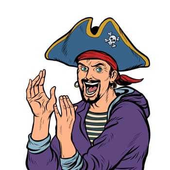applause. a man pirate. carnival costume with hat. Pop art retro vector illustration kitsch vintage 50s 60s