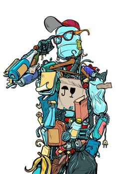 The character garbage man. Landfills dump ecology and pollution concept. Pop art retro vector illustration kitsch vintage drawing