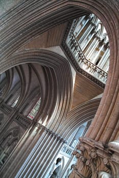 Coutances, Normandy, France - July 20th 2018 : Cathedral of Coutances, transept, the most famous monument of Gothic art in Normandy, France