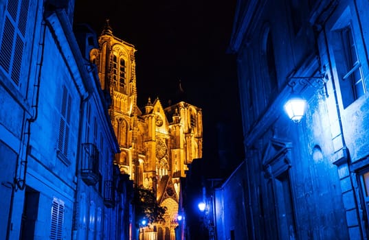 The old town center of Bourges and the cathedral during lights nights, Bourges, Centre-Val de Loire, France