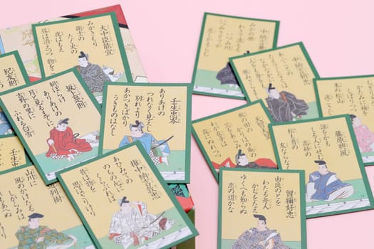 Kagawa, Japan - Dec 22, 2019 : A photo of traditional Japanese cards, Hyakunin Isshu Karuta is a classical Japanese anthology of one hundred Japanese waka by one hundred poets.