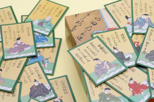 Kagawa, Japan - Dec 22, 2019 : A photo of traditional Japanese cards, Hyakunin Isshu Karuta is a classical Japanese anthology of one hundred Japanese waka by one hundred poets.