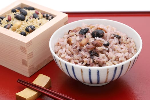 Japanese food, Gokoku Mai boiled rice on white background