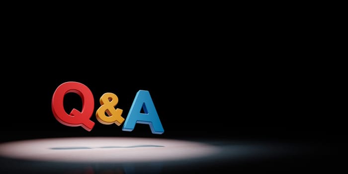 Question and Answer Text Concept Spotlighted on Black Background with Copy Space 3D Illustration